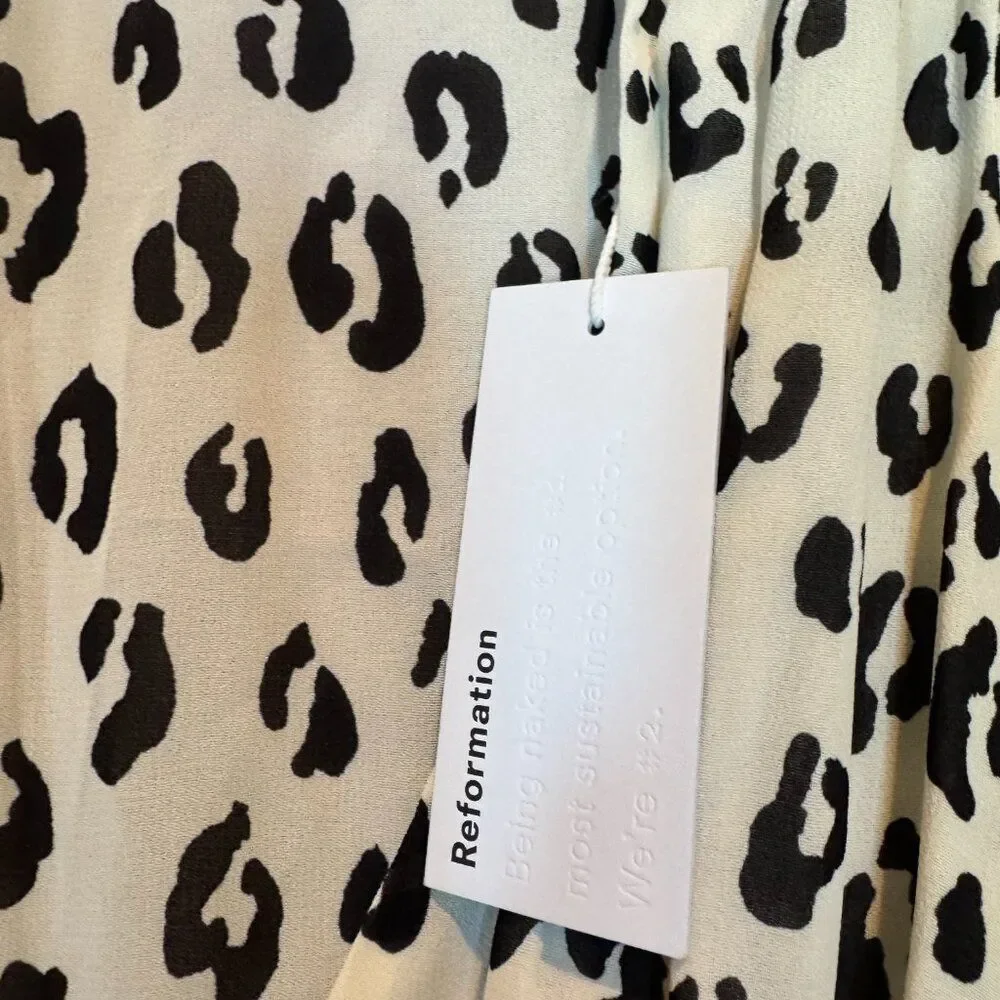 Reformation Melba Wrap Dress NWT Snow Leopard XL Long Sleeve Midi Quiet Luxury